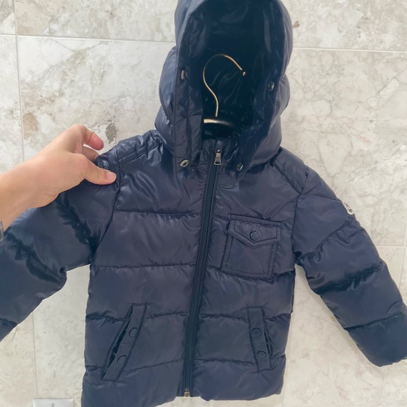 MONCLER {3} Coat Navy Blue Girls' Puffer Zip-Up Detachable Hood - Picture 3 of 12